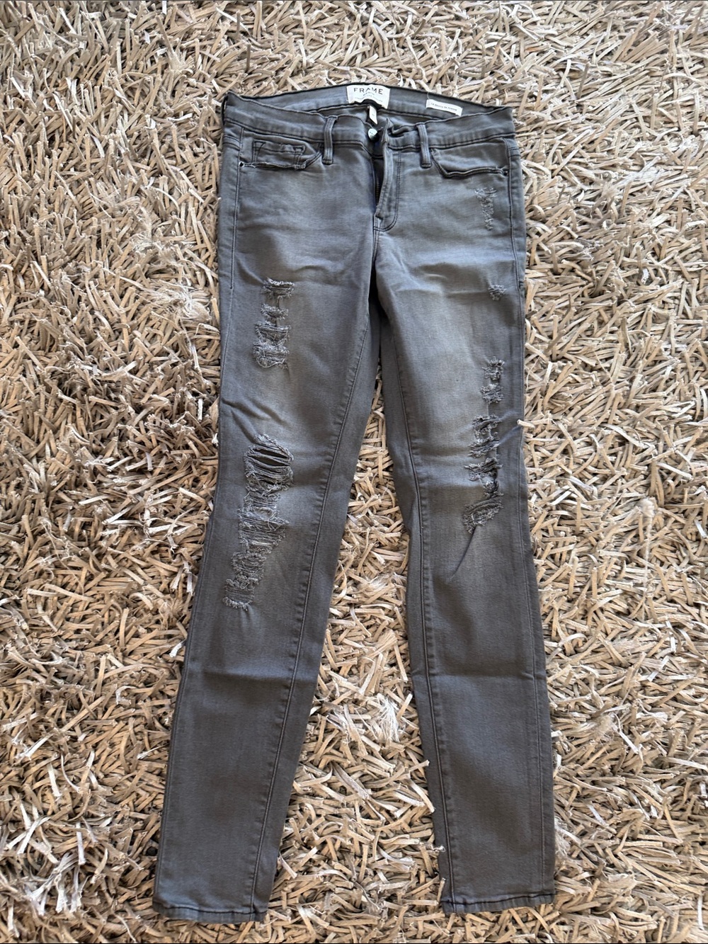 Frame Denim Distressed Grey Skinny Jeans - Women's